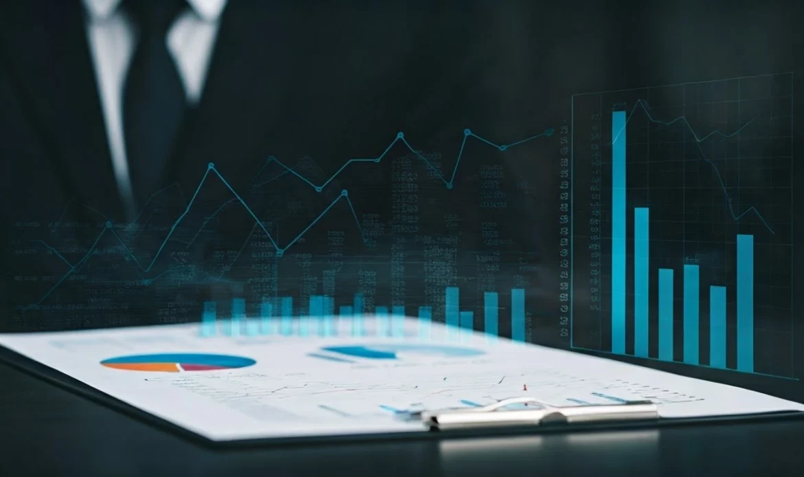 Financial reports and graphs composition