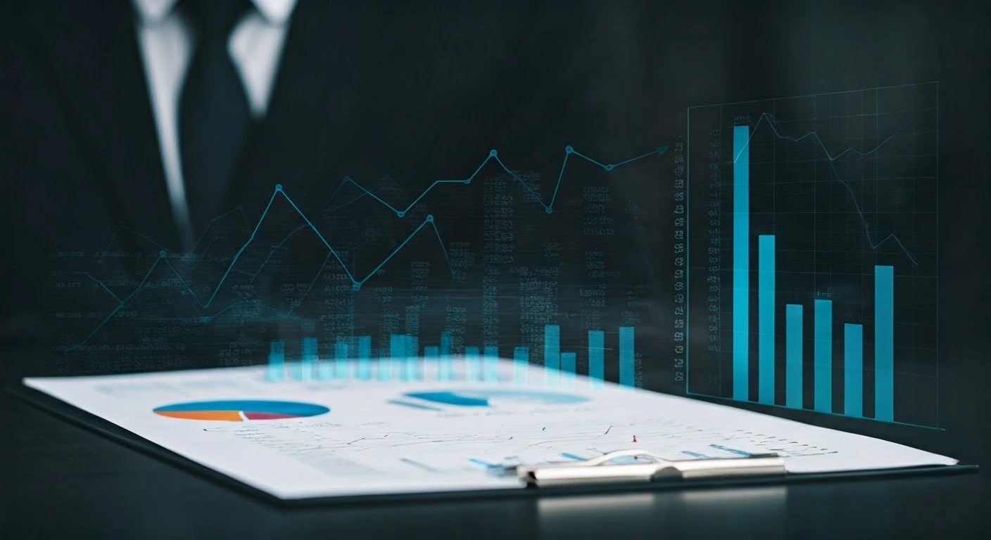 Financial reports and graphs composition