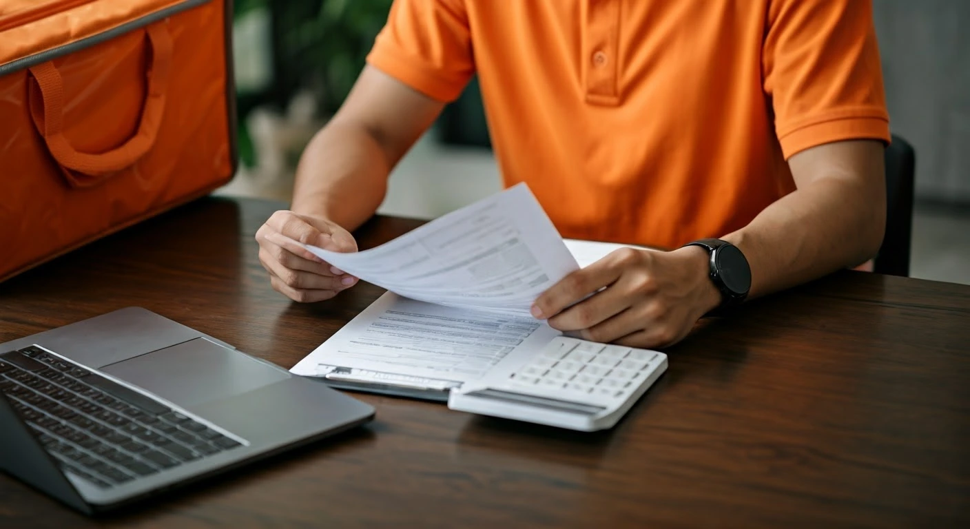 Doordash driver examining tax paperwork to prepare for tax season