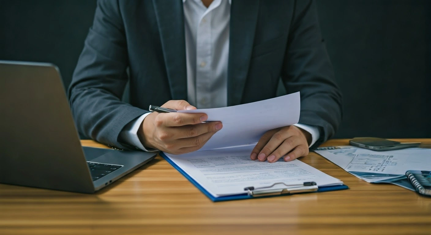 Business owner reviewing grant papers