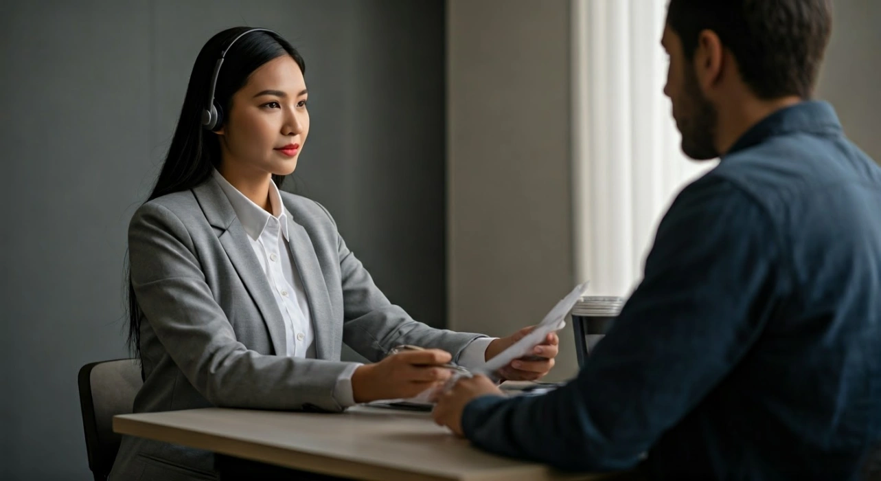 Customer service agent helping client