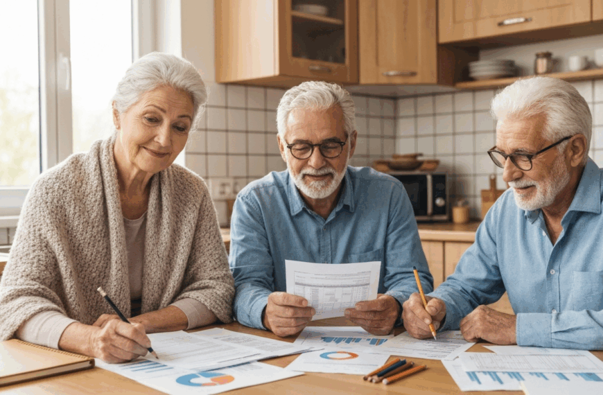 Seniors discussing tax paperwork